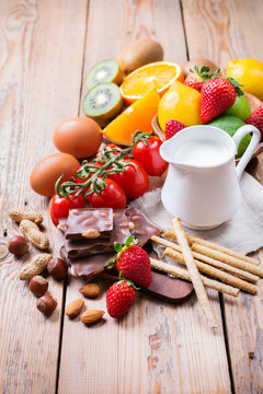 Selection of allergy food, healthy life concept