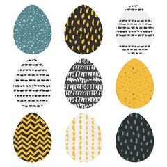 Set of 9 handdrawn textured eggs