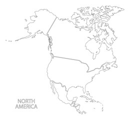 North America outline silhouette map with countries