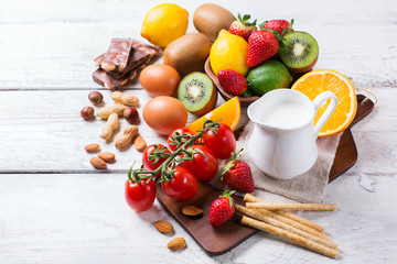 Selection of allergy food, healthy life concept