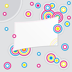 Abstract background with small colorful circles and blank card for message
