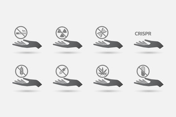 Set of hands in giving position with  health and wellness related icons