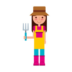 little gardener with rake character icon vector illustration design