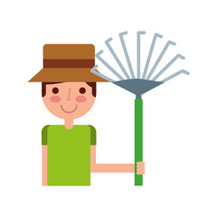 little gardener with rake character icon vector illustration design
