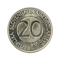 20 slovenian tolar coin (2004) obverse isolated on white background