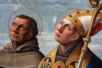 Fototapeta premium Girolamo da Santa Croce: St. Anthony of Padua and St. Louis of Toulouse, Altarpiece Franciscan church in Kosljun, Croatia 