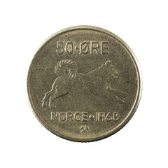 50 norwegian oere coin (1968) obverse isolated on white background