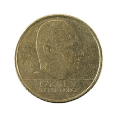 10 norwegian krone coin (1995) reverse isolated on white background