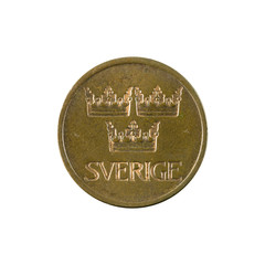 5 swedish oere coin (1972) reverse isolated on white background
