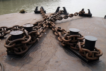 Giant chains used to moor ferry boats in Kolkata, India 