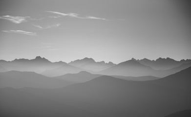 A beautiful, abstract monochrome mountain landscape. Decorative, artistic look in black and white...