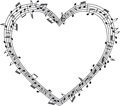 musical staff with notes, heart-shaped.