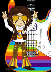 Cartoon Hippie with Guitar