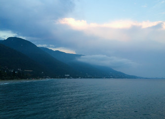 Mountains and sea cloudy bay in Abkhazia