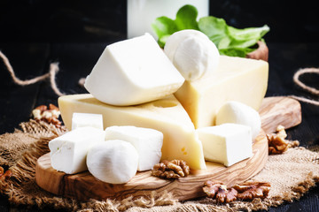 Assorted cheese, selective focus