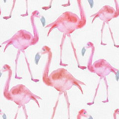 Watercolor seamless pattern with flamingos