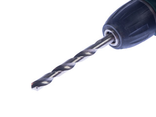 Drill with steel bit over white isolated background
