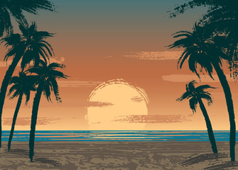 Naklejka premium Zachód słońca oceanu