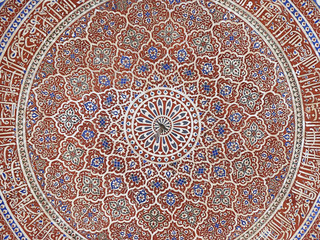 Detail of the ceiling in Isa Khan's Tomb. Humayun's Tomb complex, Delhi, India