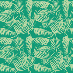 Naklejka na ściany i meble Vector beach seamless pattern with tropical palm tree leaves