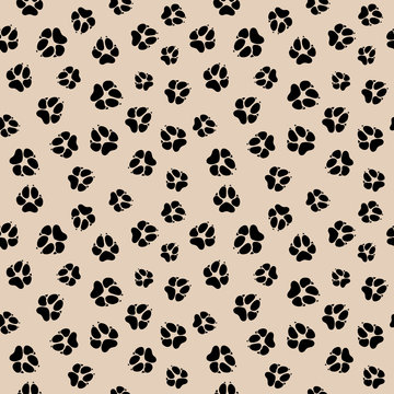 Vector seamless pattern with dirty dog or wolf paw footprints