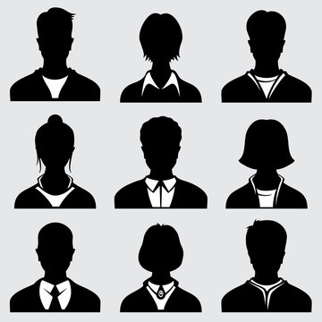 Woman and man head silhouettes, anonymous person vector icons