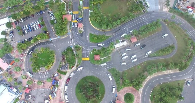 Aerial view of Cruise port, Tourist activity and taxis.