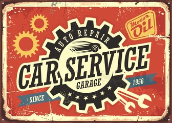Car service vintage tin sign vector image