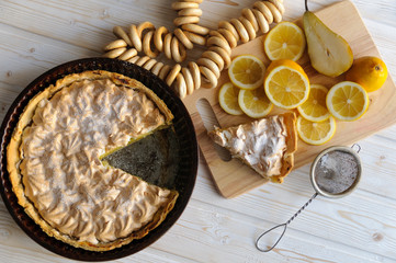 Fototapeta na wymiar Fresh homemade lemon tart