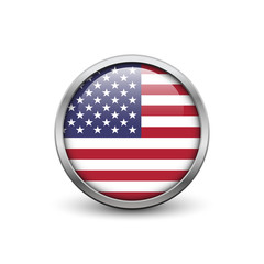Flag of USA, button with metal frame and shadow