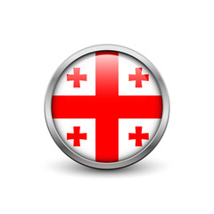 Fototapeta premium Flag of Georgia, button with metal frame and shadow