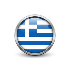 Flag of Greece, button with metal frame and shadow