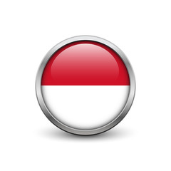 Flag of Indonesia, button with metal frame and shadow