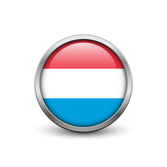 Fototapeta premium Flag of Luxembourg, button with metal frame and shadow