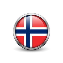 Obraz premium Flag of Norway, button with metal frame and shadow