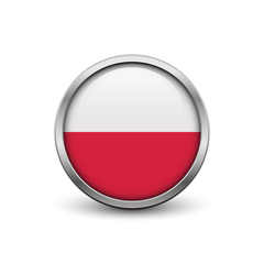 Flag of Poland, button with metal frame and shadow