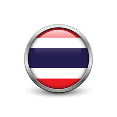 Flag of Thailand, button with metal frame and shadow