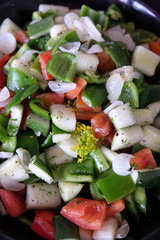 Salad on platter. Various banquet snacks prepare for event party at luxury hotel in Agra, Uttar Pradesh, India