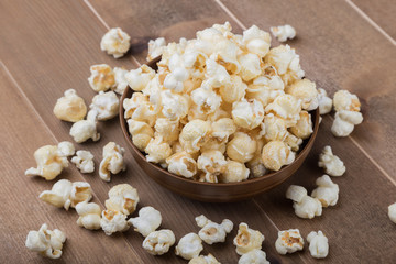 popcorn bowl on wooden