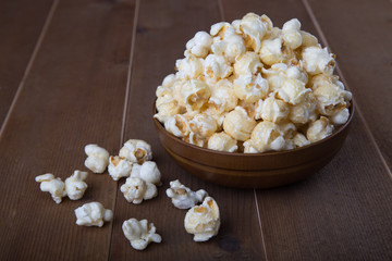 popcorn bowl on wooden