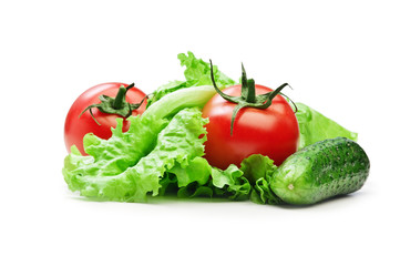 Tomato, cucumber  and lettuce salad isolated