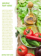 Set vegetable and jug of vegetable oil isolated