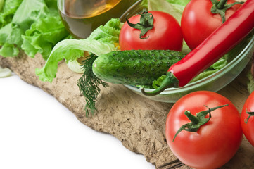 Set vegetable and jug of vegetable oil isolated