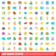 100 bank icons set, cartoon style