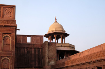 Unique architectural details of Red Fort, Agra, UNESCO World heritage site, India 