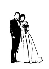 Silhouette wedding bridegroom bride embrace vector