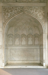 Red Fort stone carving pattern detail in Agra. Uttar Pradesh, India