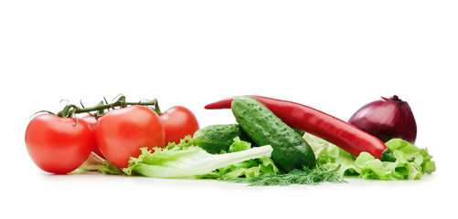 Tomato, cucumber and cayenne pepper isolated