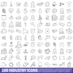 100 industry icons set, outline style