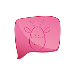 pink square chat bubble with giraffe animal inside, vector illustration